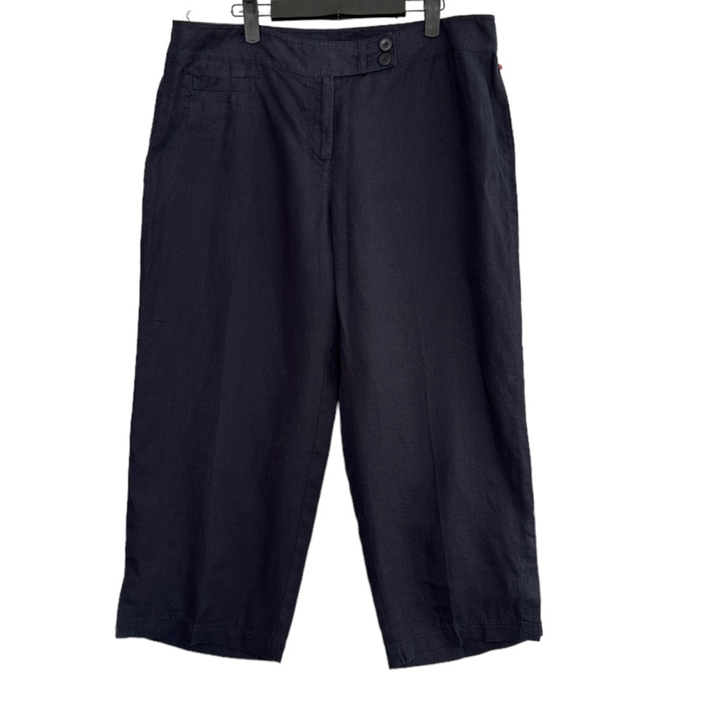 Eileen Fisher Linen Cropped Wide Leg Pants Navy Blue Large